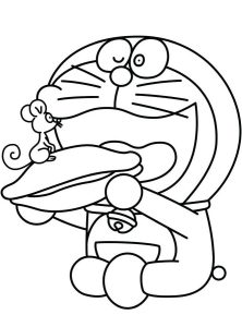 Tô màu doraemon với con chuột trên bánh dễ thương cho bé