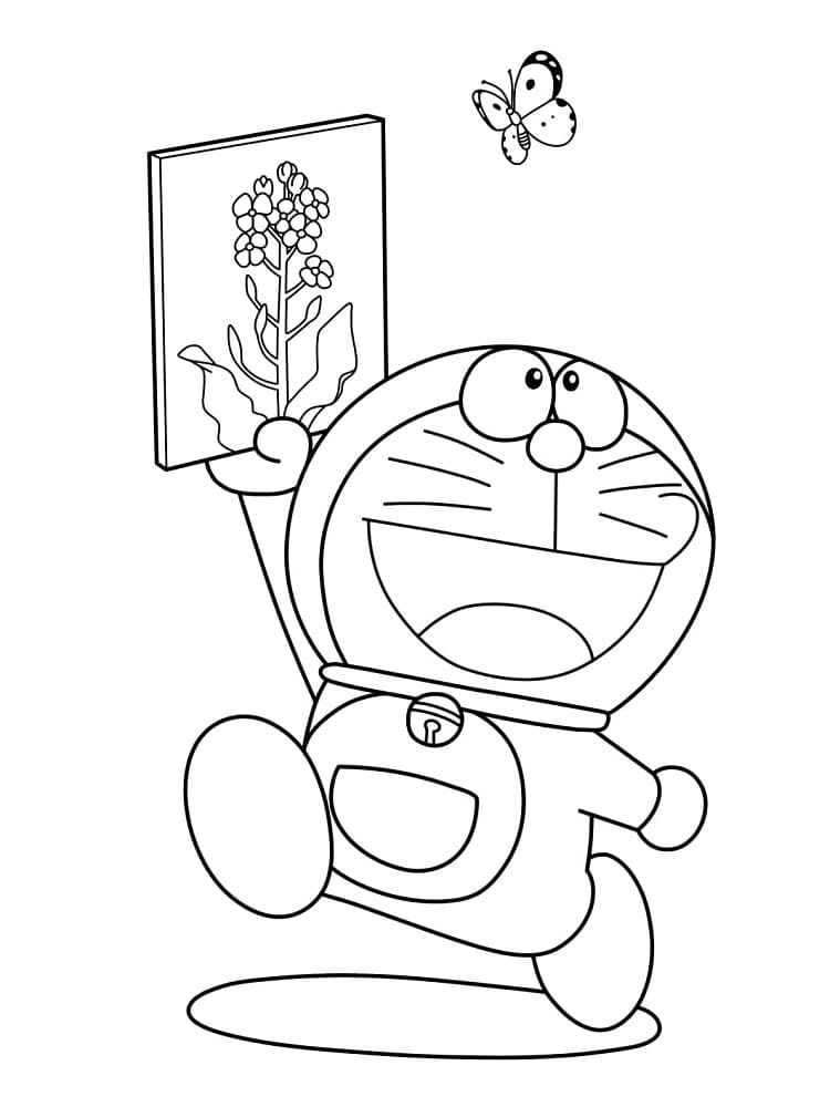 Tô màu Doremon và Con Bướm 1 Tô màu Doremon và Con Bướm dễ thương cho bé