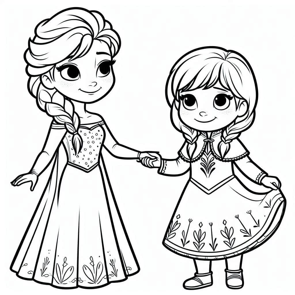 Tô màu Elsa và Anna Đáng Yêu 1 Tô màu Elsa và Anna Đáng Yêu dễ thương cho bé