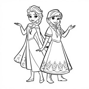 Tô màu Elsa và Anna Dễ Thương dễ thương cho bé