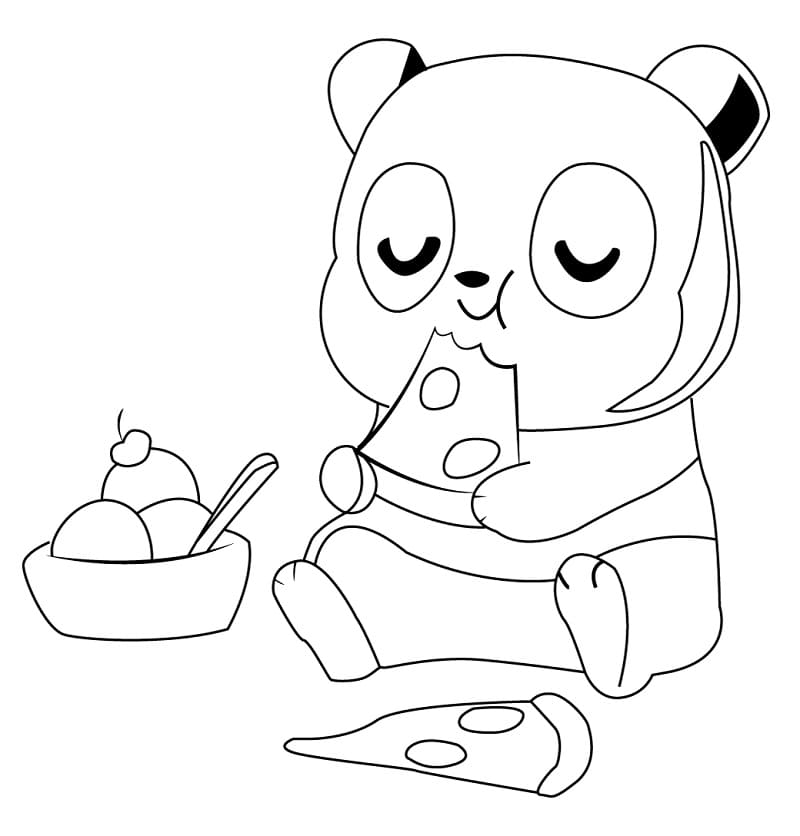 Tô màu Gấu Trúc Ăn Pizza 1 Tô màu Gấu Trúc Ăn Pizza dễ thương cho bé