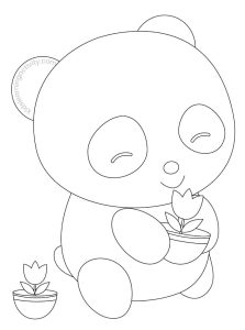 Tô màu Gấu Trúc và Bông Hoa dễ thương cho bé