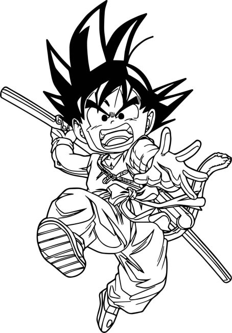 Tô màu Goku Nhỏ Bé Tấn Công dễ thương cho bé