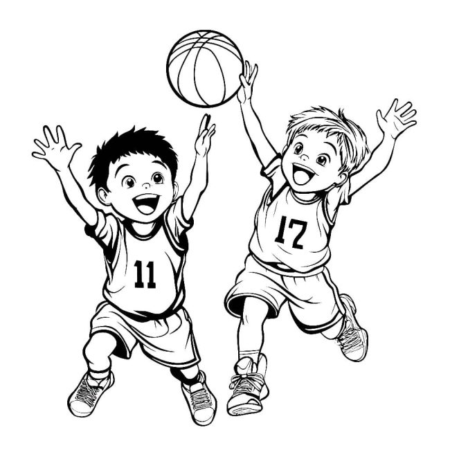 Tô màu Hai Cậu Bé Chơi Bóng Rổ giúp bé rèn luyện khả năng tô màu