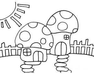 Tô màu Hai Ngôi Nhà Nấm dễ thương cho bé