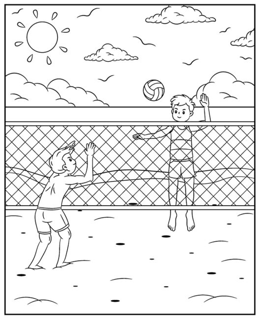 Tô màu Hai Người Chơi Bóng Chuyền Bãi Biển giúp bé rèn luyện khả năng tô màu