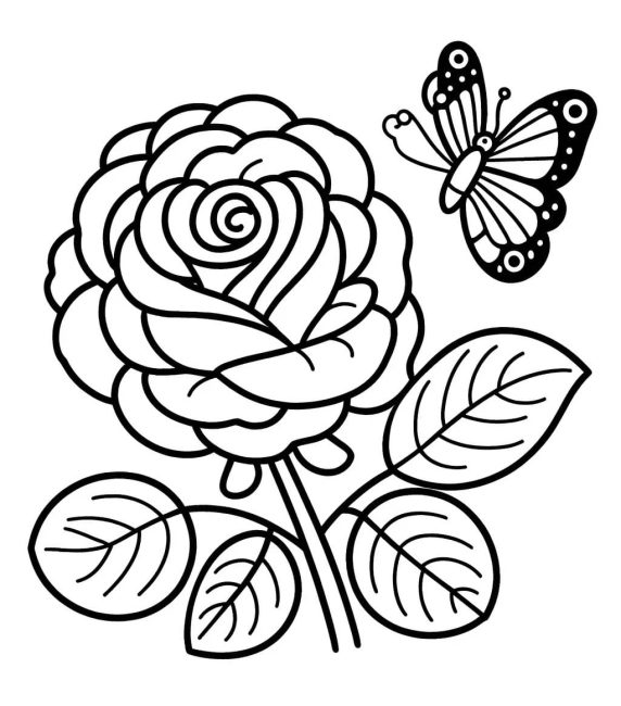 Tô màu Hoa Hồng Và Con Bướm cho bé tập tô