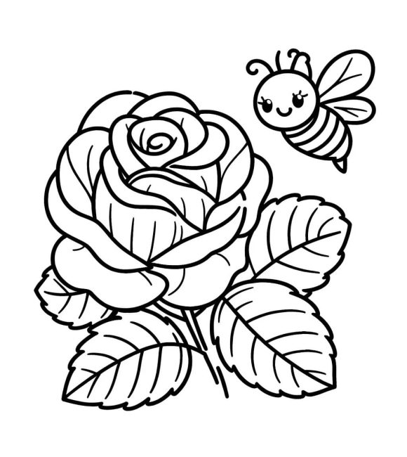 Tô màu Hoa Hồng Và Con Ong cho bé tập tô