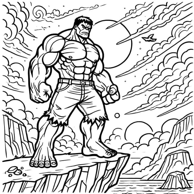 Tô màu Hulk Đứng Trên Mỏm Đá cho bé tập tô