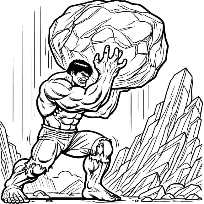 Tô màu Hulk Nâng Tảng Đá dễ thương cho bé