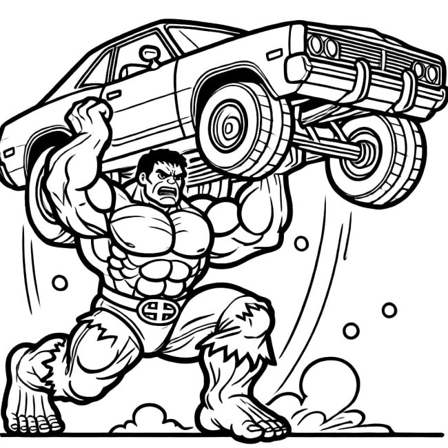 Tô màu Hulk Ném Chiếc Ô Tô cho bé tập tô
