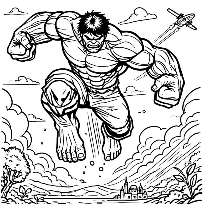 Tô màu Hulk Nhảy Cao giúp bé rèn luyện khả năng tô màu