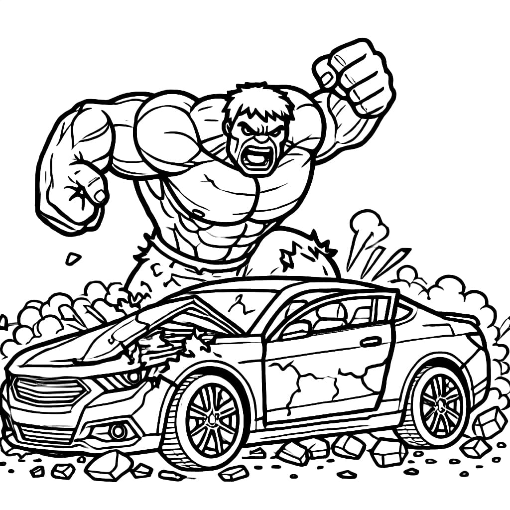 Tô màu Hulk Phá Hủy Ô Tô 1 Tô màu Hulk Phá Hủy Ô Tô cho bé tập tô