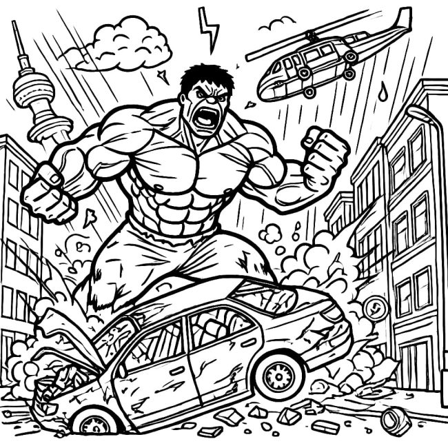 Tô màu Hulk Trong Thành Phố dễ thương cho bé