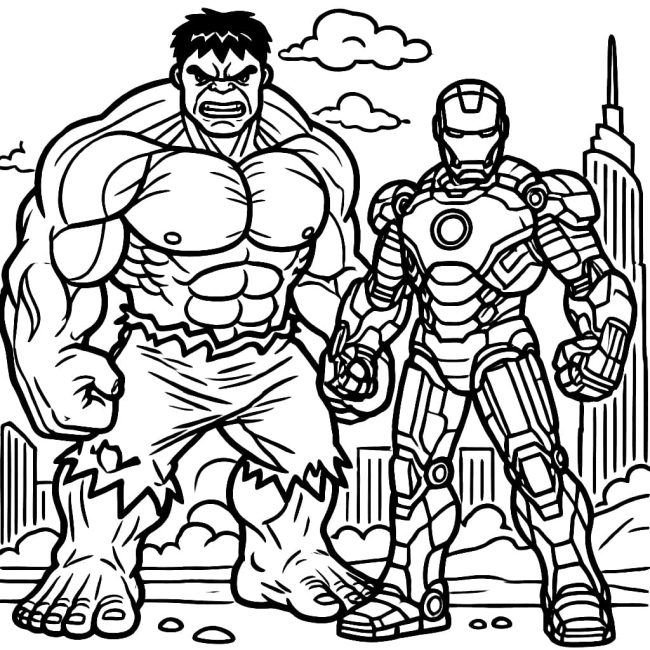Tô màu Hulk Và Người Sắt dễ thương cho bé