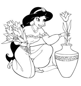 Tô màu Jasmine Và Bình Hoa dễ thương cho bé