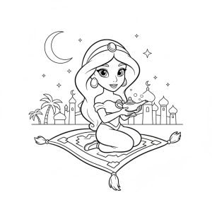 Tô màu Jasmine Và Cây Đèn Thần dễ thương cho bé