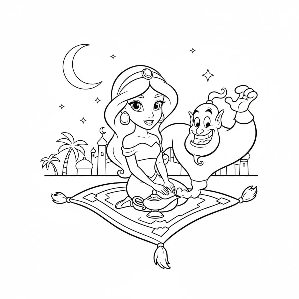 Tô màu Jasmine Và Thần Đèn 1 Tô màu Jasmine Và Thần Đèn giúp bé rèn luyện khả năng tô màu