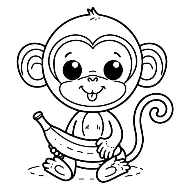 Tô màu Khỉ Và Quả Chuối cho bé tập tô