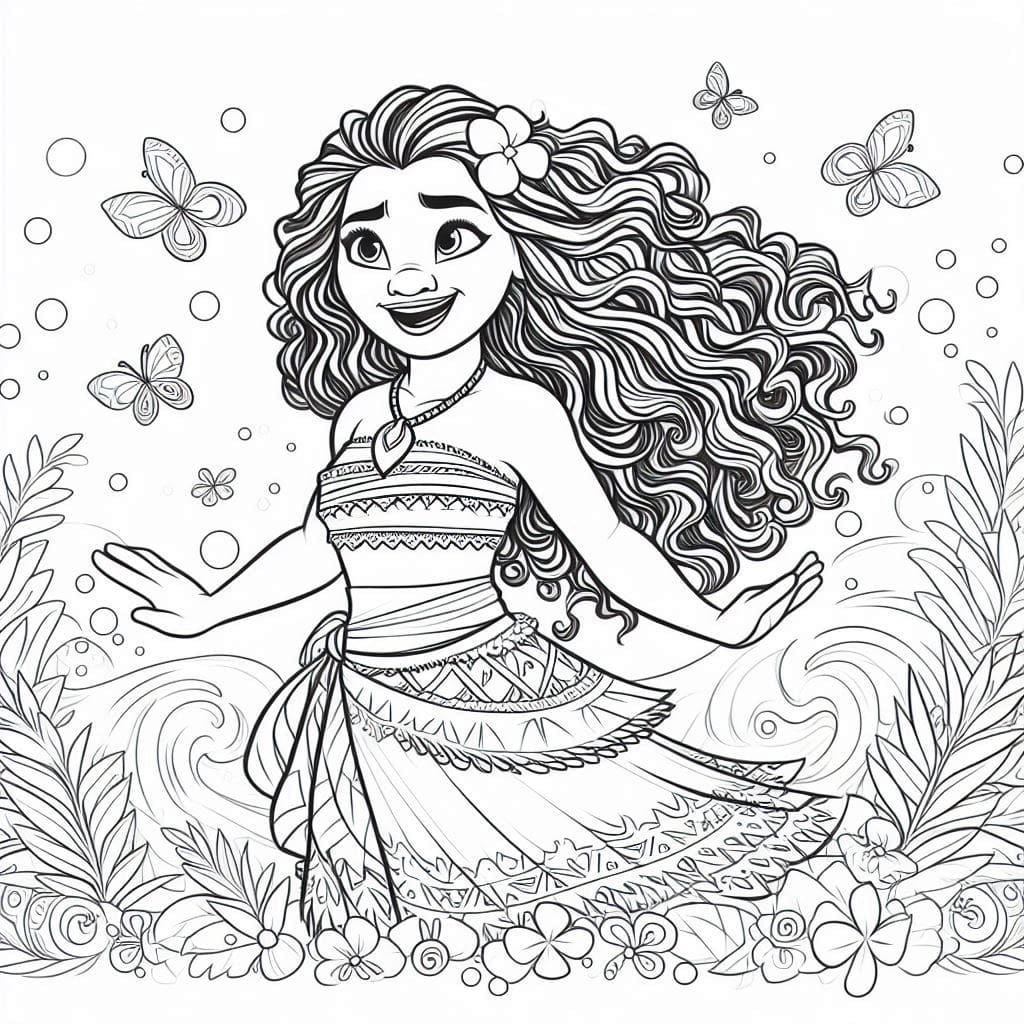 Tô màu Moana Và Bươm Bướm 1 Tô màu Moana Và Bươm Bướm giúp bé rèn luyện khả năng tô màu