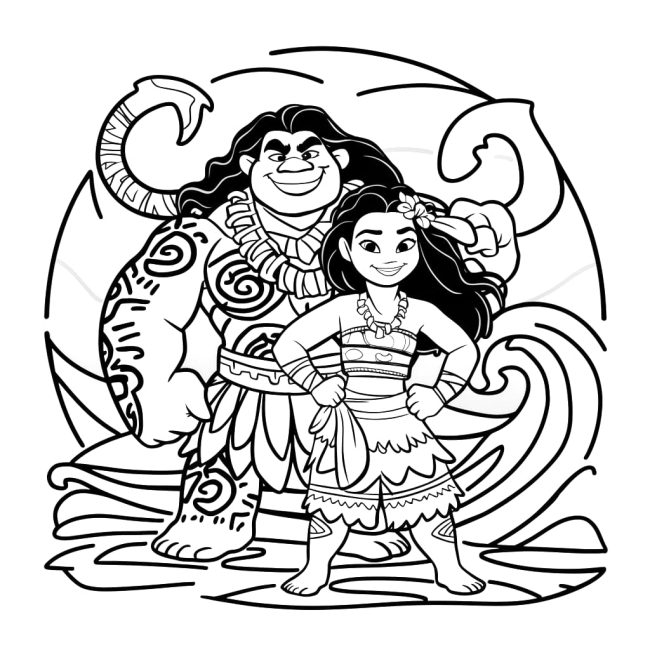 Tô màu Moana Và Maui CườI dễ thương cho bé