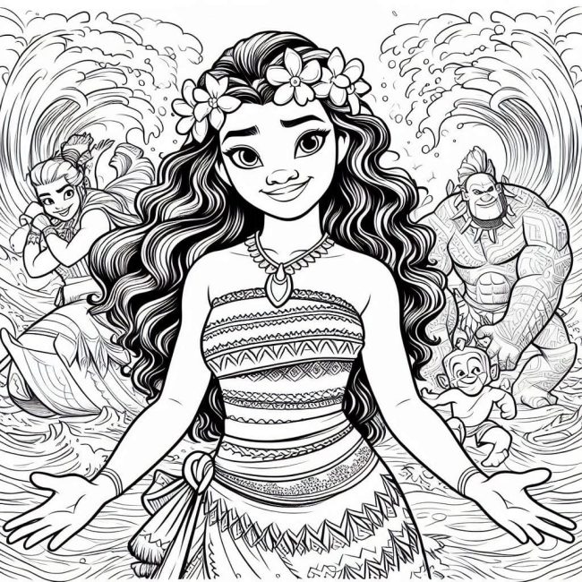 Tô màu Moana Và Mọi Người cho bé tập tô