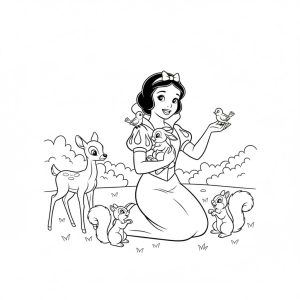 Tô màu Nàng Bạch Tuyết Đang Chơi Với Các Con Vật Nhỏ giúp bé rèn luyện khả năng tô màu