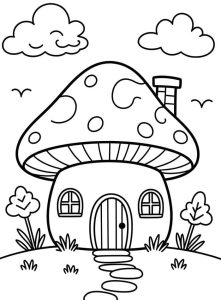 Tô màu Ngôi Nhà Nấm Nhỏ Cute cho bé tập tô