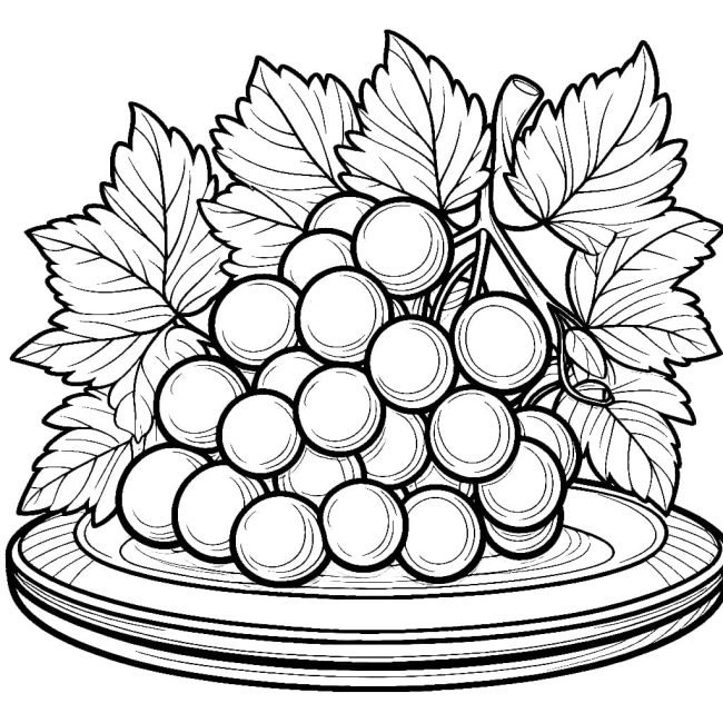 Tô màu Nho Trên Đĩa dễ thương cho bé