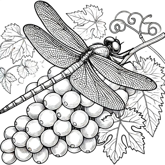 Tô màu Nho Và Chuồn Chuồn dễ thương cho bé