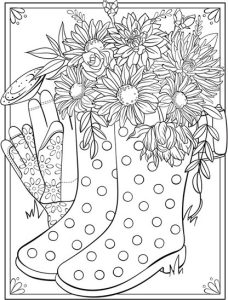 Tô màu những bông hoa trong đôi ủng dễ thương cho bé