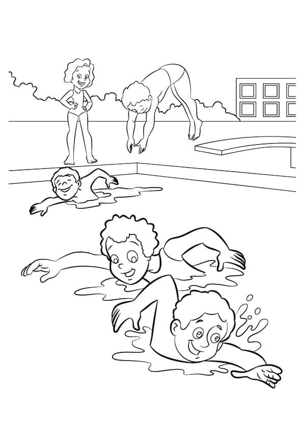 Tô màu Những Đứa Trẻ Bơi Lội 1 Tô màu Những Đứa Trẻ Bơi Lội dễ thương cho bé