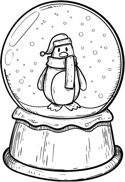 Tô màu quả cầu tuyết chim cánh cụt 1 Tô màu quả cầu tuyết chim cánh cụt cho bé tập tô