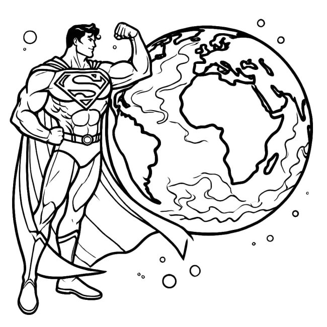 Tô màu Siêu Nhân Superman Và Trái Đất dễ thương cho bé