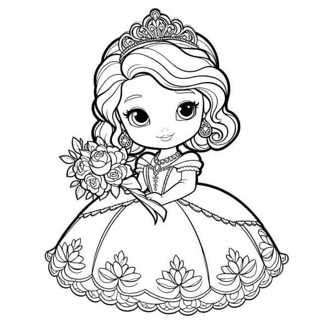 Tô màu Sofia Cầm Bó Hoa cho bé tập tô