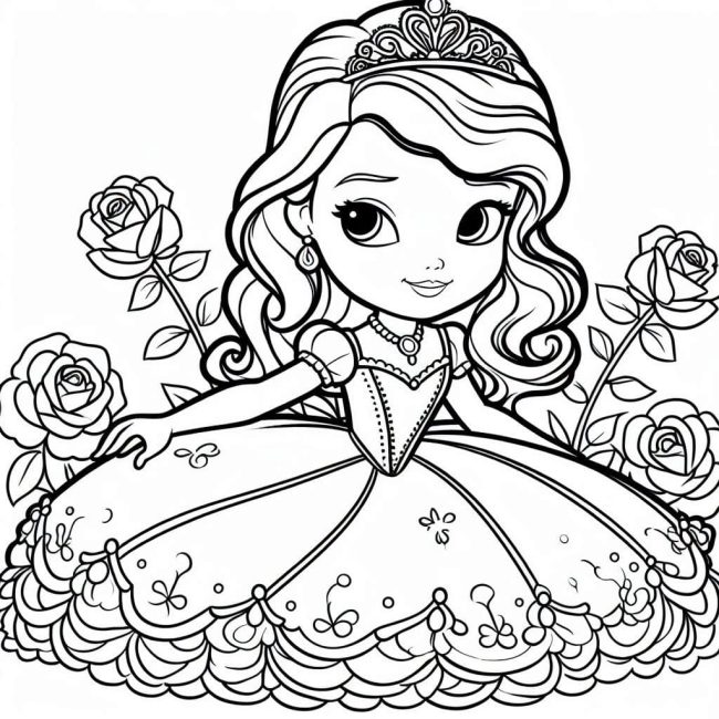 Tô màu Sofia Với Hoa Hồng dễ thương cho bé