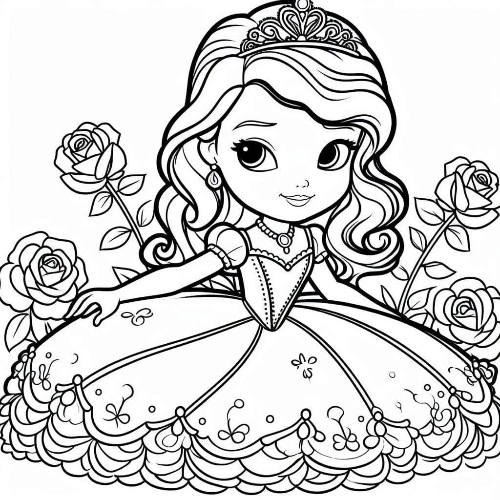 Tô màu Sofia Với Hoa Hồng 1 Tô màu Sofia Với Hoa Hồng dễ thương cho bé