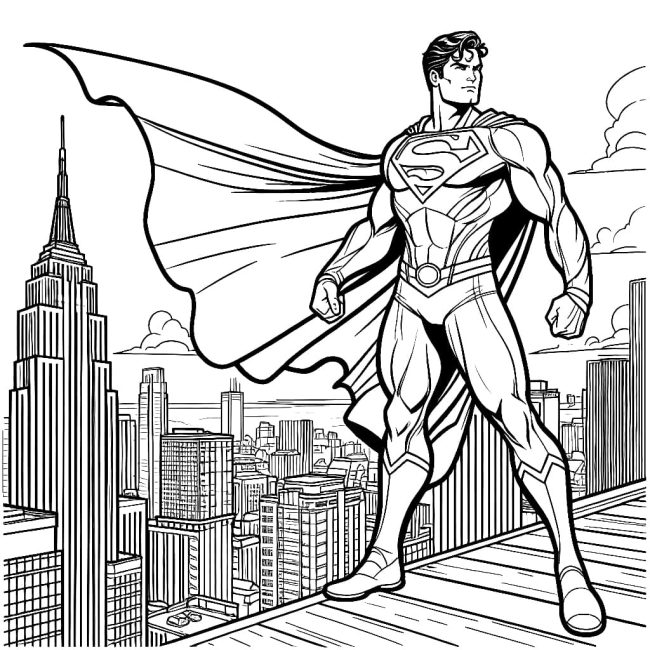 Tô màu Superman Đứng Trên Cao cho bé tập tô