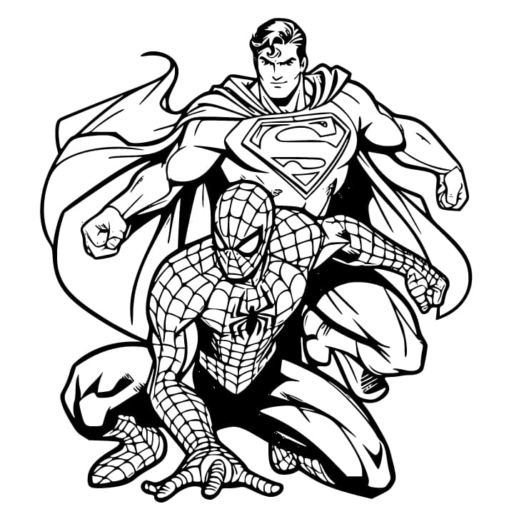 Tô màu Superman Với Spiderman 1 Tô màu Superman Với Spiderman dễ thương cho bé