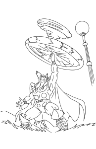 Tô màu thor đang xoay búa mjolnir cho bé tập tô