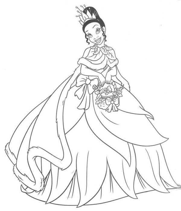 Tô màu Tiana Cầm Giỏ Hoa 1 Tô màu Tiana Cầm Giỏ Hoa dễ thương cho bé