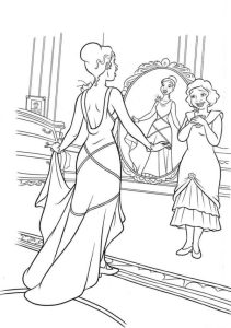 Tô màu Tiana Trong Gương cho bé tập tô