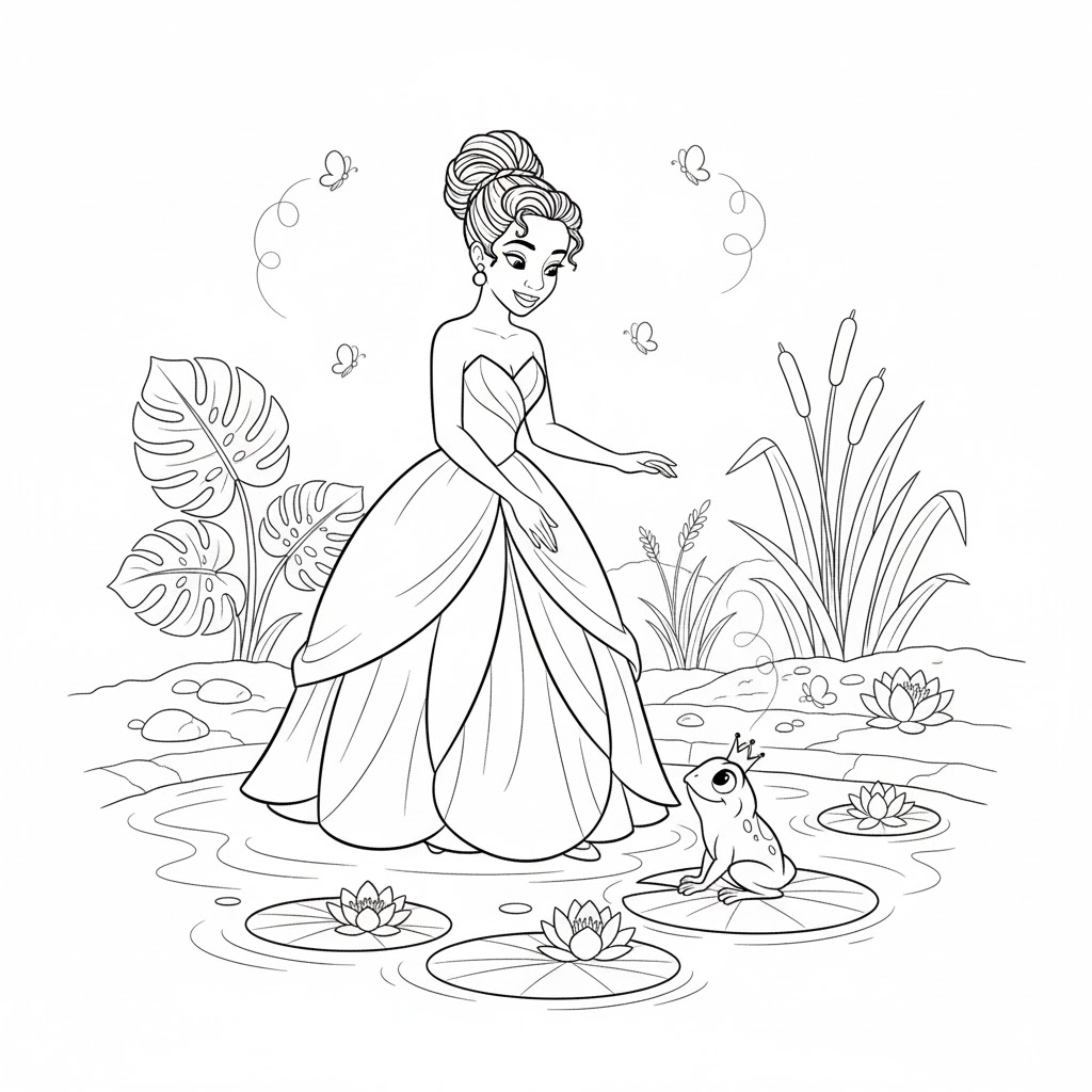 Tô màu Tiana Và Hoàng Tử Ếch 1 Tô màu Tiana Và Hoàng Tử Ếch dễ thương cho bé