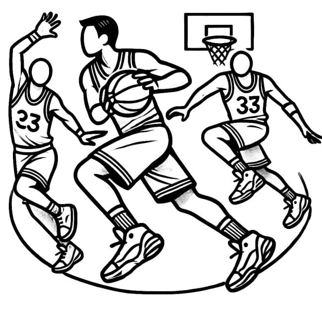 Tô màu Trận Đấu Bóng Rổ dễ thương cho bé