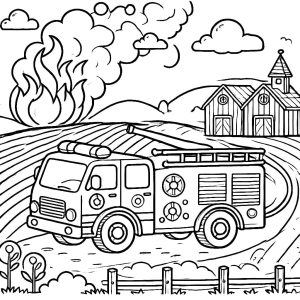 Tô màu Xe Cứu Hỏa Và Đám Cháy Lớn dễ thương cho bé
