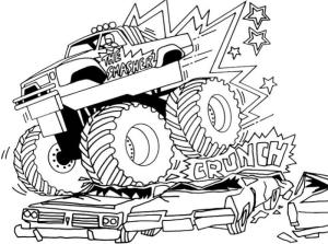 Tô màu xe tải quái vật nghiền nát ô tô giúp bé rèn luyện khả năng tô màu