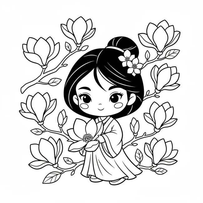 Mẫu Tô Màu Công Chúa Hoa Mộc Lan Cho Bé Gái