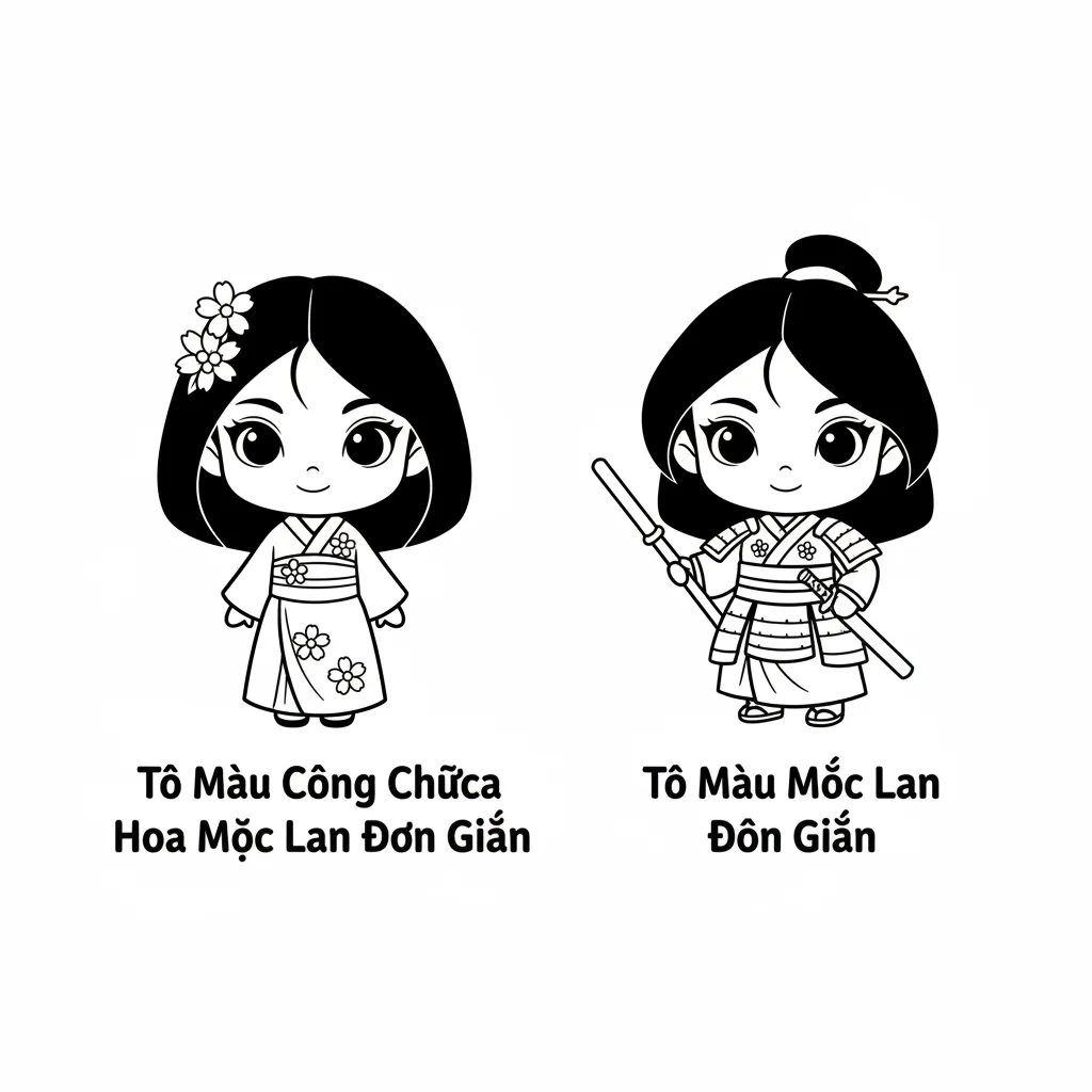 Tô Màu Công Chúa Hoa Mộc Lan Đơn Giản 1 Tô Màu Mộc Lan Đơn Giản