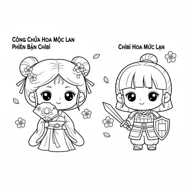 Tô Màu Công Chúa Hoa Mộc Lan Phiên Bản Chibi