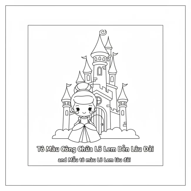 Mẫu tô màu Lọ Lem lâu đài